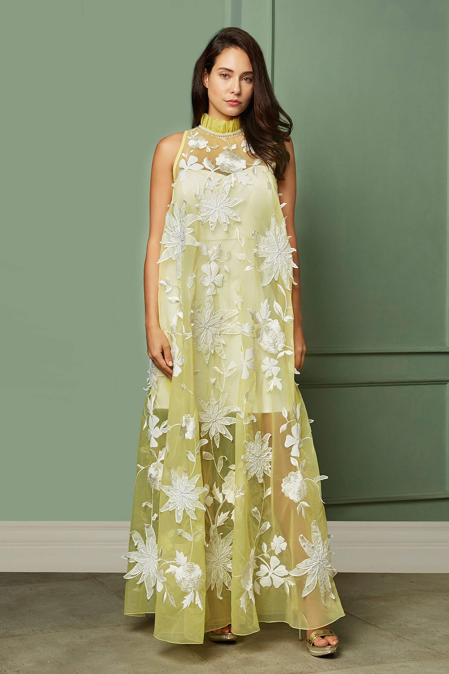 embroidered maxi dress with sleeves