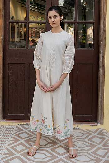 Women  Plus Size Rust Colour, Bishop Sleeve A-Line Kurta Paired With Tonal Bottom