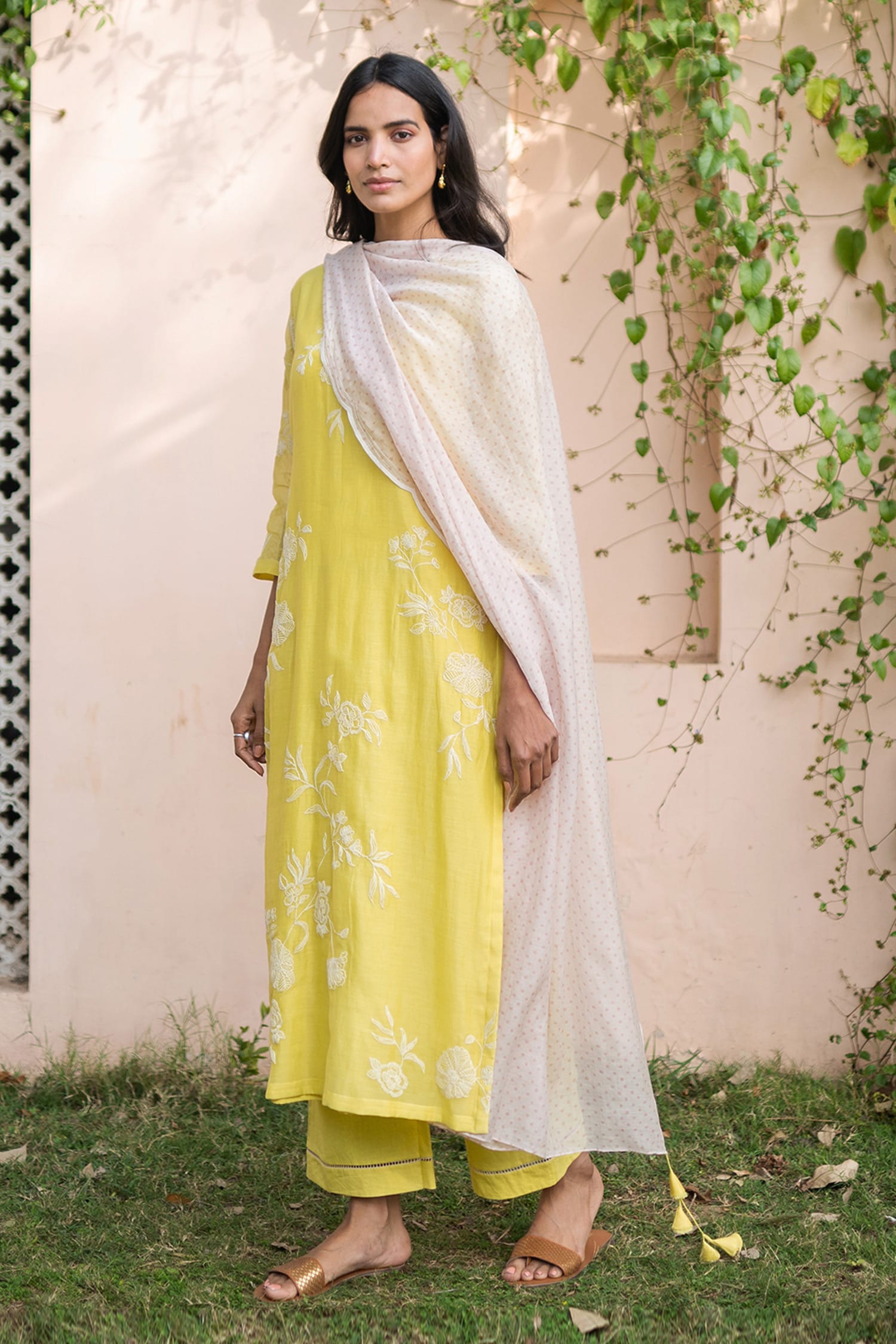 Buy Vaayu Yellow Chanderi Embroidered Palazzo Set Online | Aza Fashions