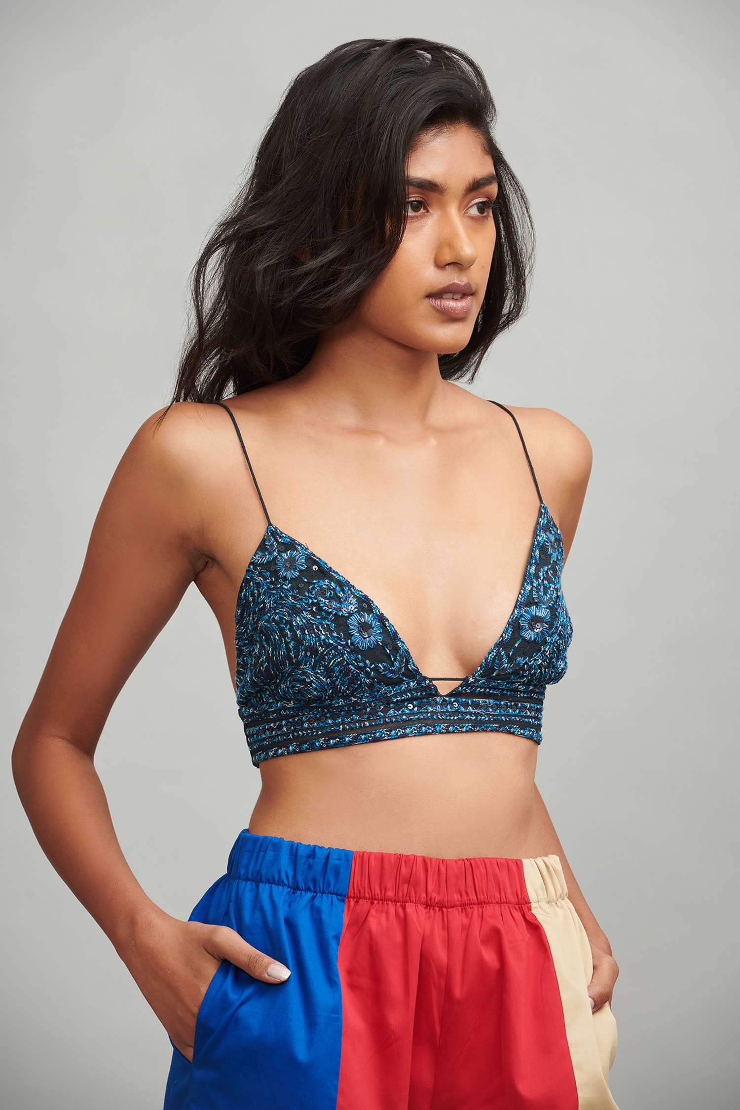 Buy Blue 100% Tencel Embroidered Floral Silk Thread Work Denim Bralette For  Women by Dash and Dot Online at Aza Fashions.