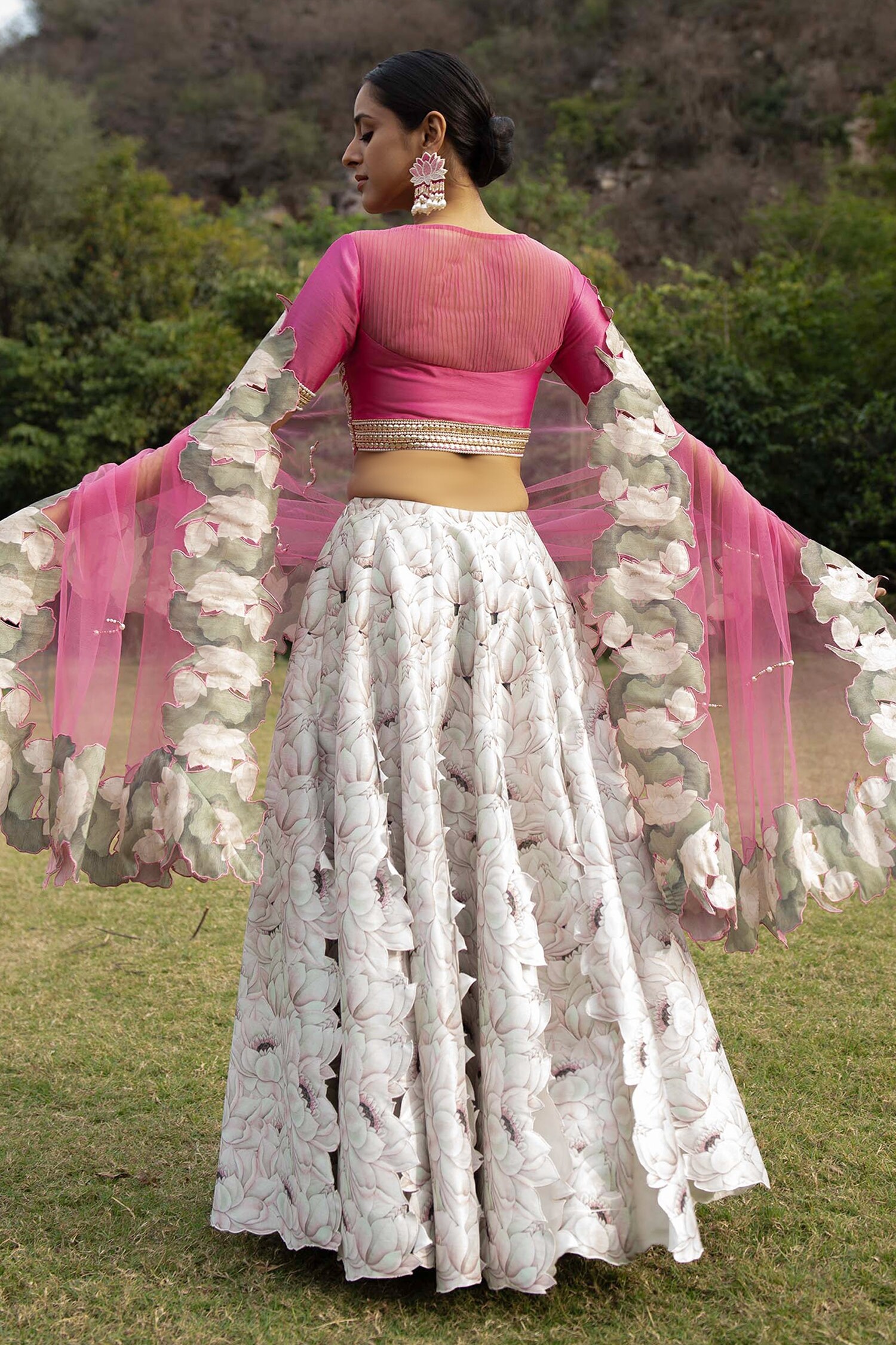 Saksham Neharicka - Pink Chanderi And Net Embroidery Sequin & Pearl V Neck  Blouse For Women