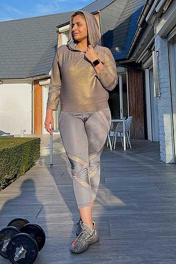 Gold Poly Blend Metallic Hoodie And 