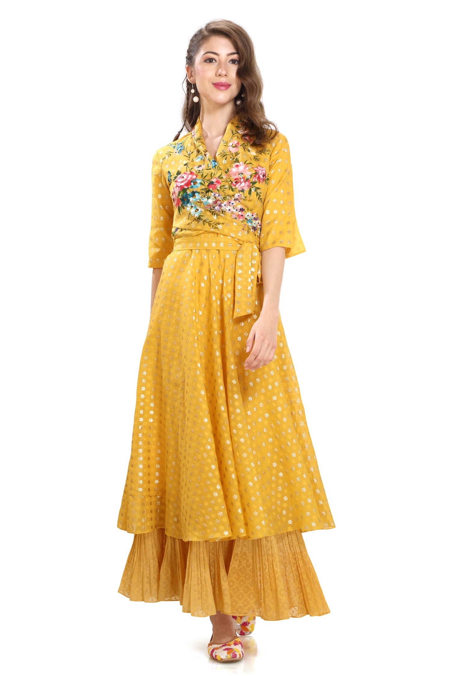Buy Whimscial by shica Yellow Banarasi Cotton Jumpsuit Online Aza