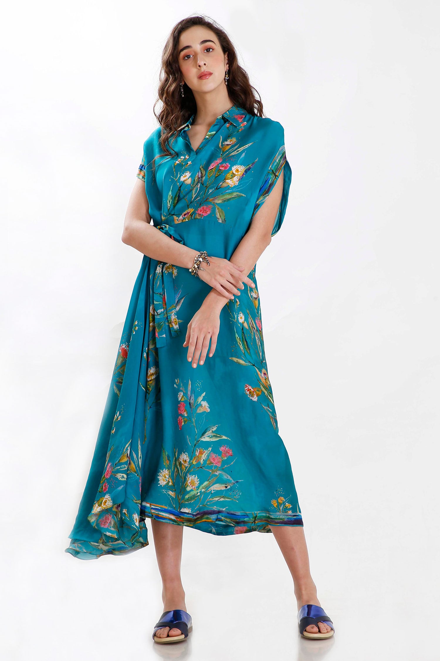 Buy Whimsical by Shica Blue Silk Organza Printed Dress Online | Aza ...
