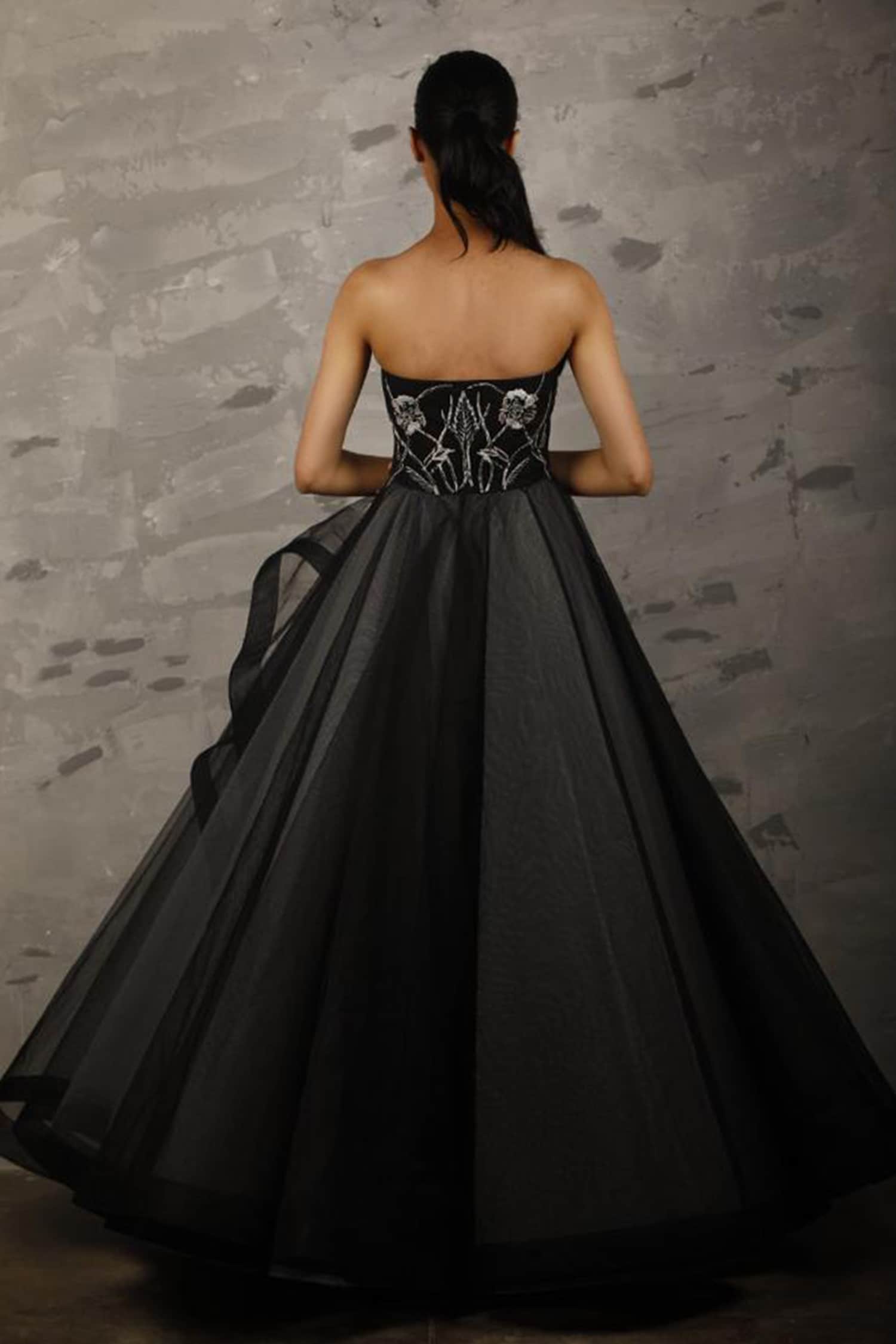 Retro & Vintage Black Satin & Lace Beaded Prom Dress | Unique Vintage