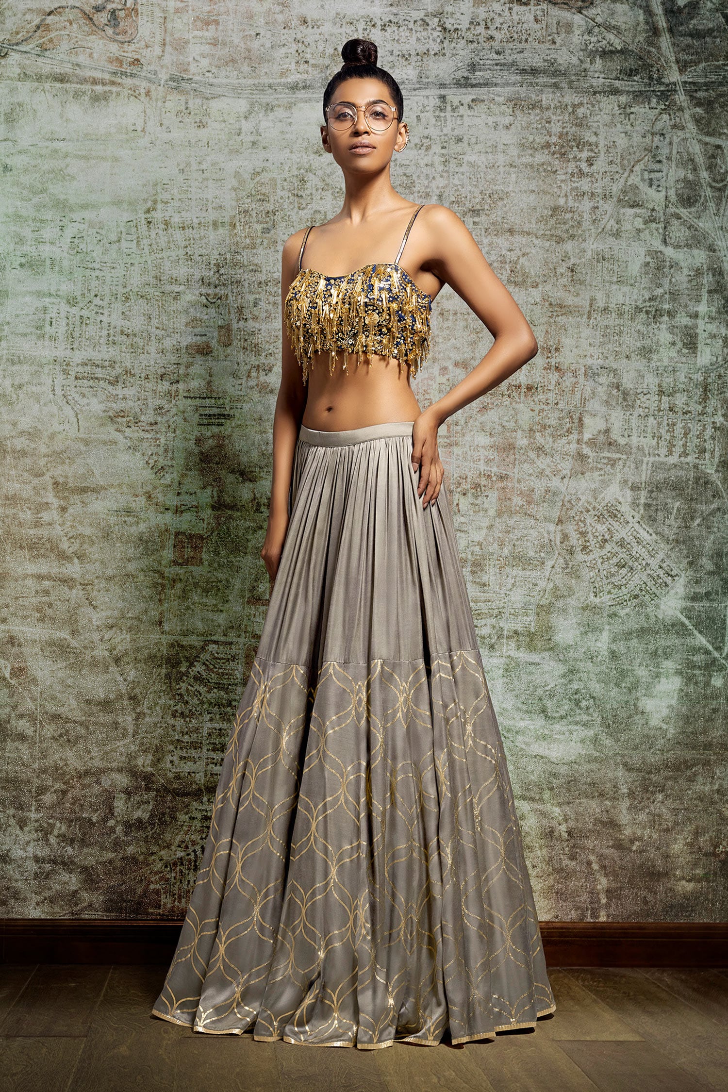 Salian By Anushree - Blue Cotton Voile Silk Embroidery Stand Peplum Top And  Lehenga Set For Women