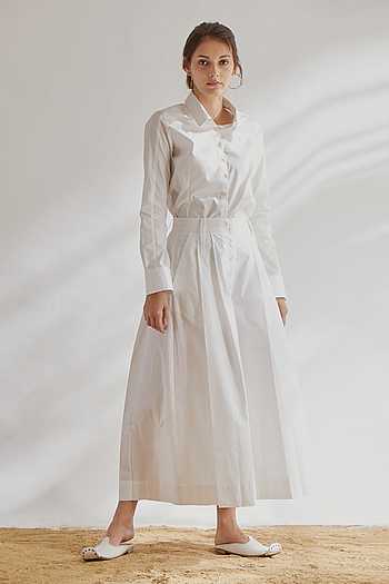 box pleated culotte - white zari lines