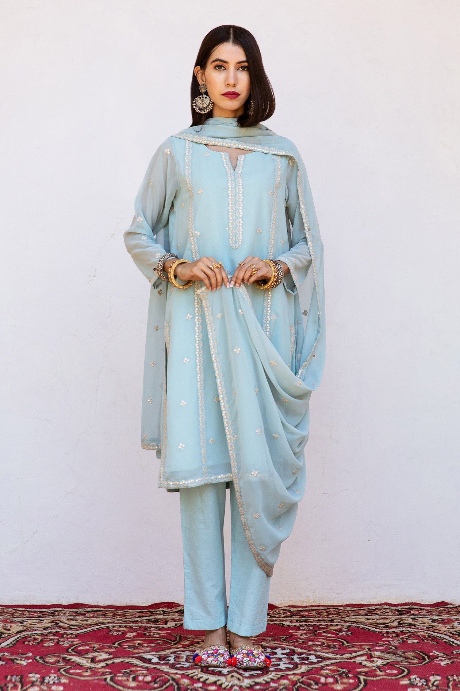 Buy Gulabo Jaipur Blue Jhalak Floral Embroidered Kurta Pant Set Online ...