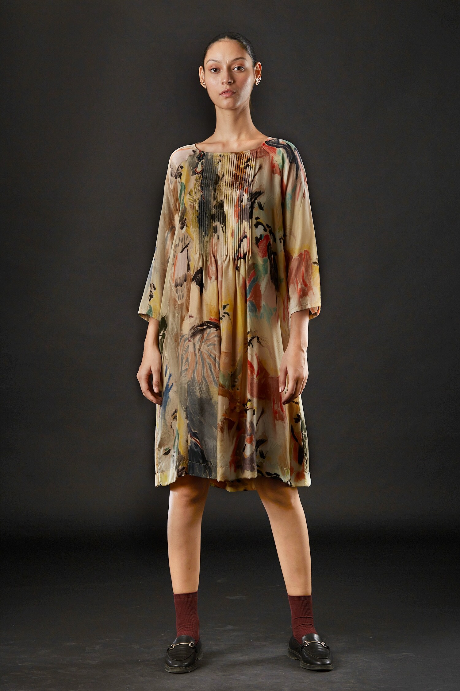 Buy Yavi Ivory Amber Silk Printed Dress Online | Aza Fashions