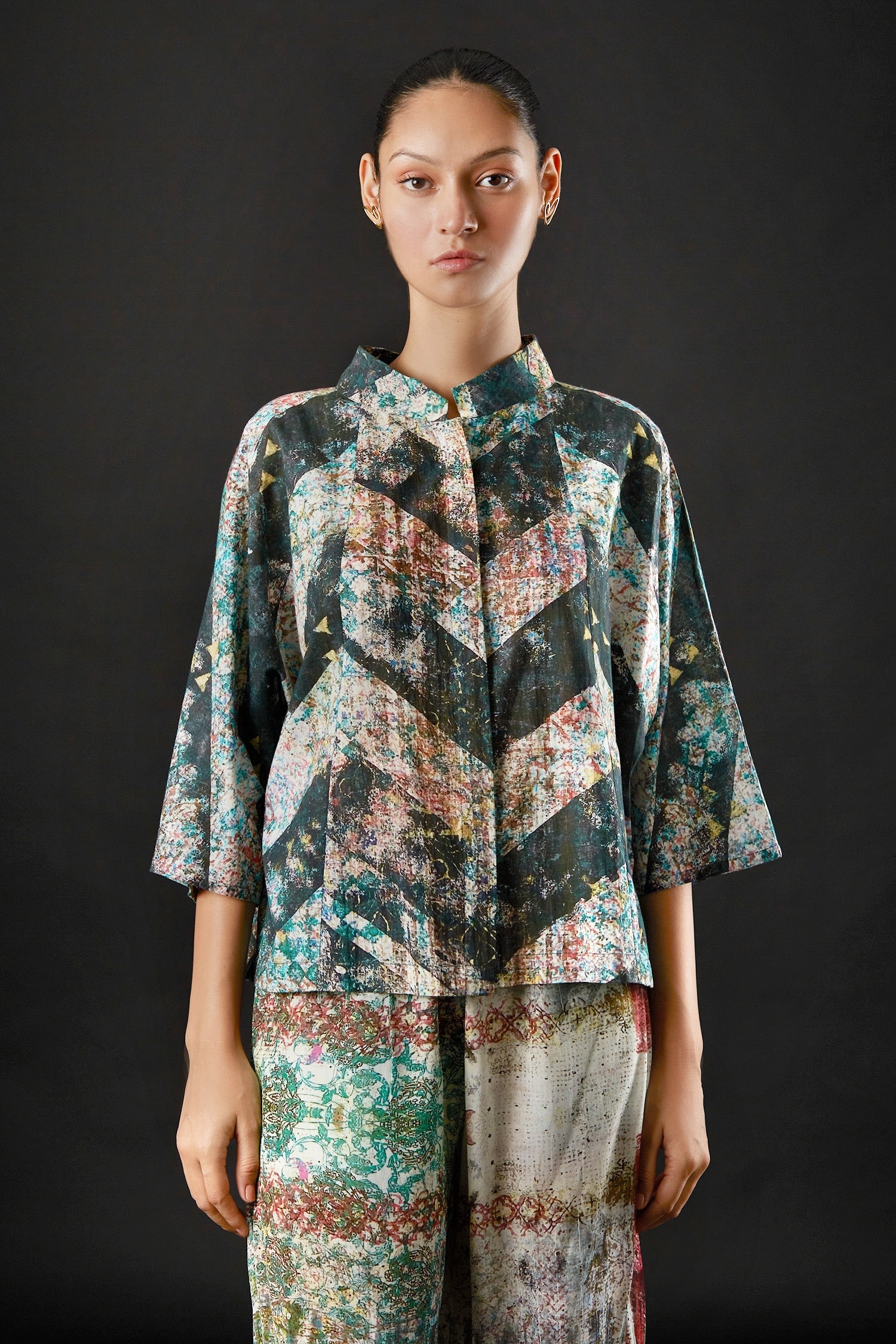 Buy Blue 100% Cotton Impressionist Mandarin Maya Shirt For Women by ...