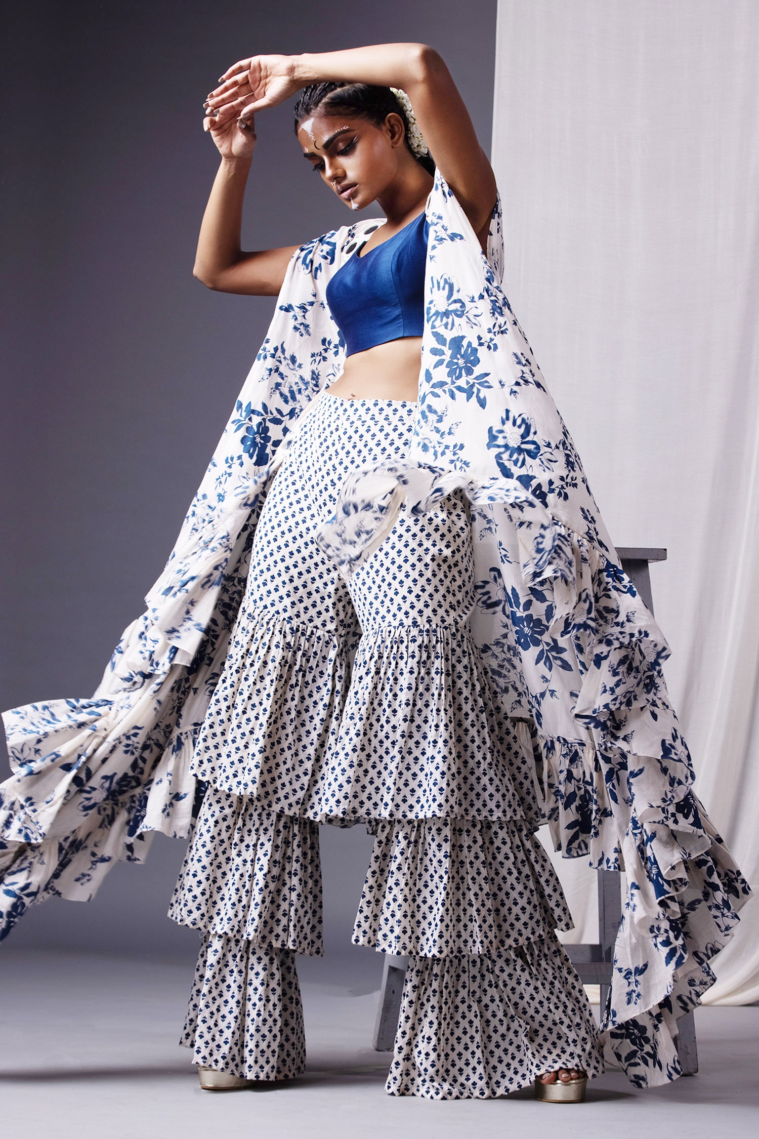 Buy Yogita Kadam White Cotton Peplum Top And Sharara Pant Set Online | Aza  Fashions